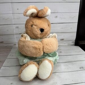Playful Pals Tan Plush‎ Bunny Rabbit 20" Floral Dress Mervyns Vintage